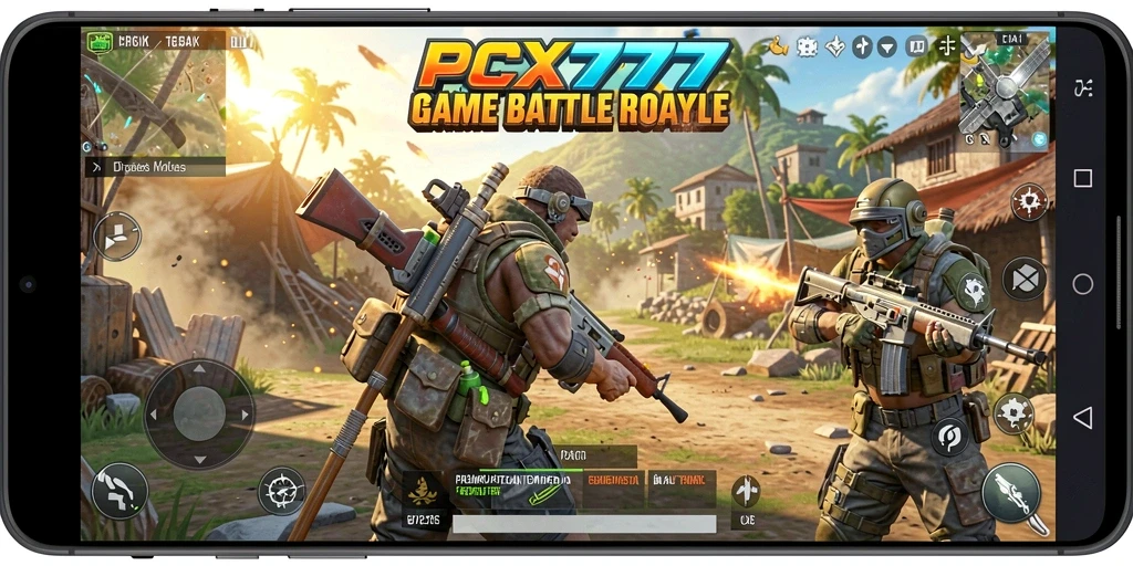 Tampilan gameplay <strong>PCX777</strong> yang penuh aksi dalam pertempuran Battle Royale.