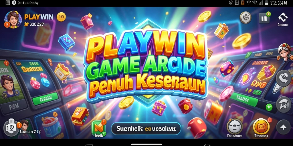 Screenshot utama PLAYWIN menampilkan gameplay Arcade yang seru dan penuh warna.