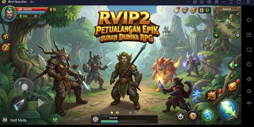 Screenshot utama menunjukkan pertarungan seru dalam game RPG RVIP2.
