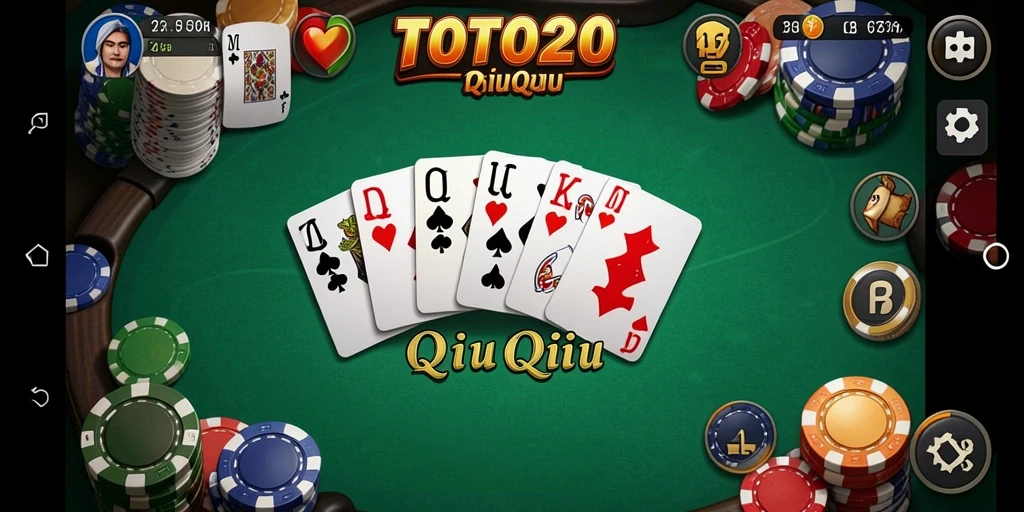 Tampilan utama gameplay QiuQiu TOTO20 dengan kartu yang menarik.